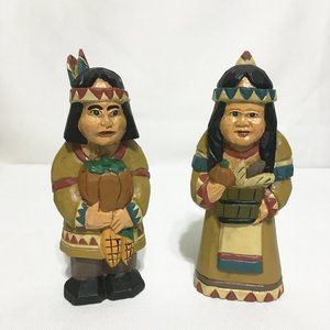 (RARE) Vintage Thanksgiving Indian Couple Resin Wooden Figures